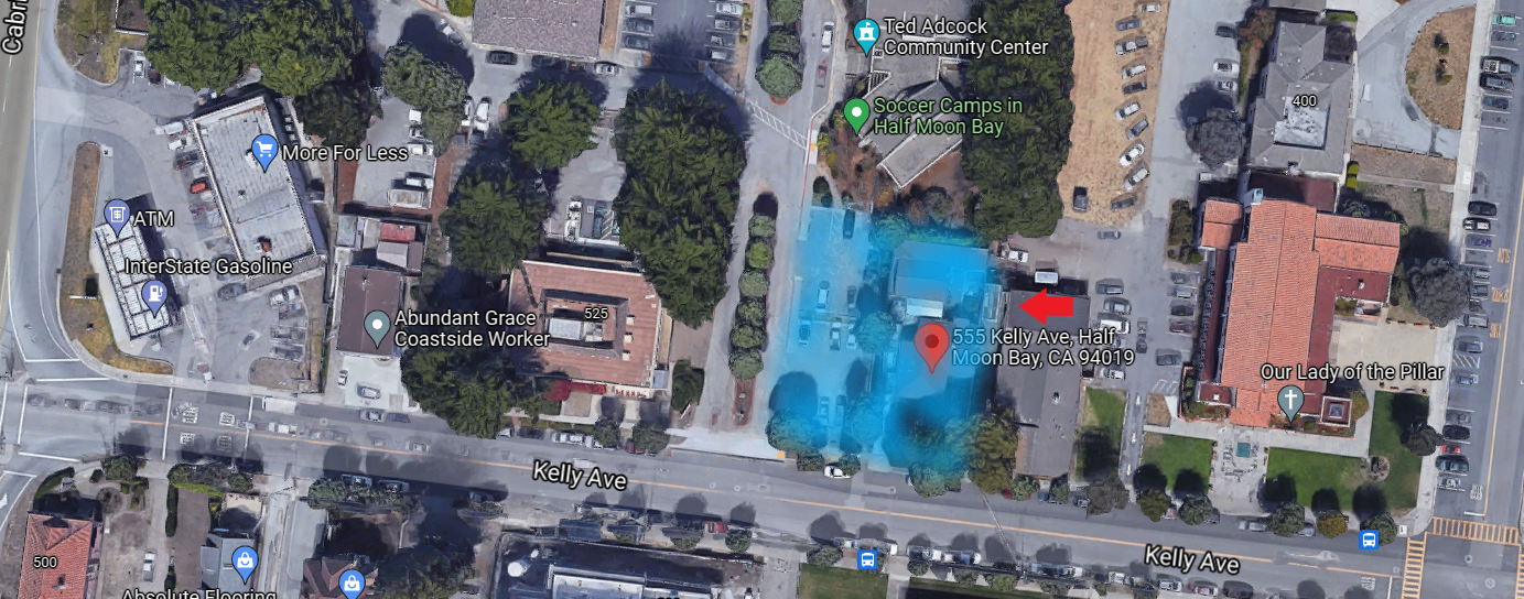 Image of Kelly avenue with 555 kelly avenue highlighted 